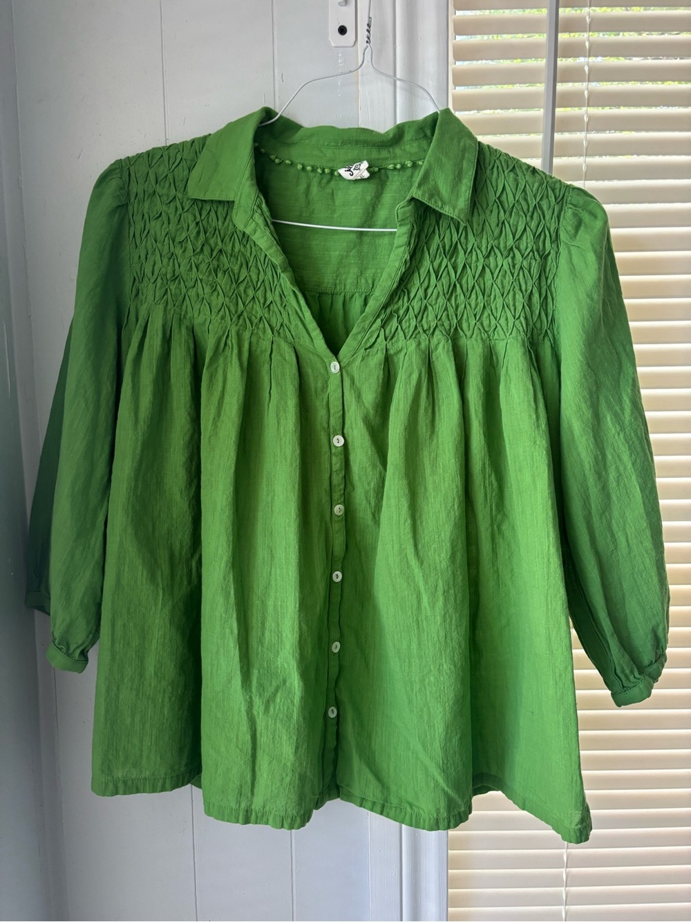 ivy jane Bright Green Smocked Yoke Button-Down Blouse